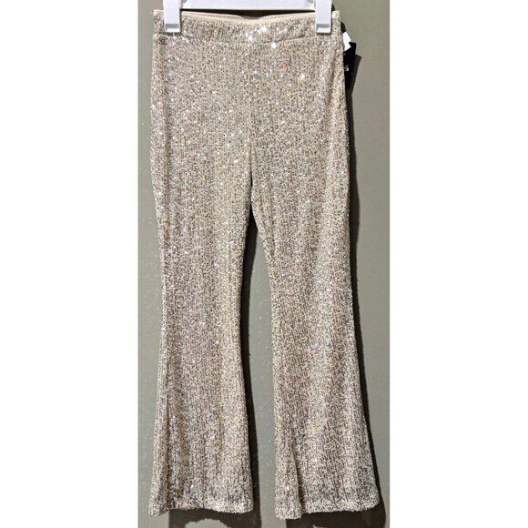 Art Class Girls' XL 14 Silver Sequin & Cream Color Fully Lined Flare Leg Pants - Picture 2 of 7